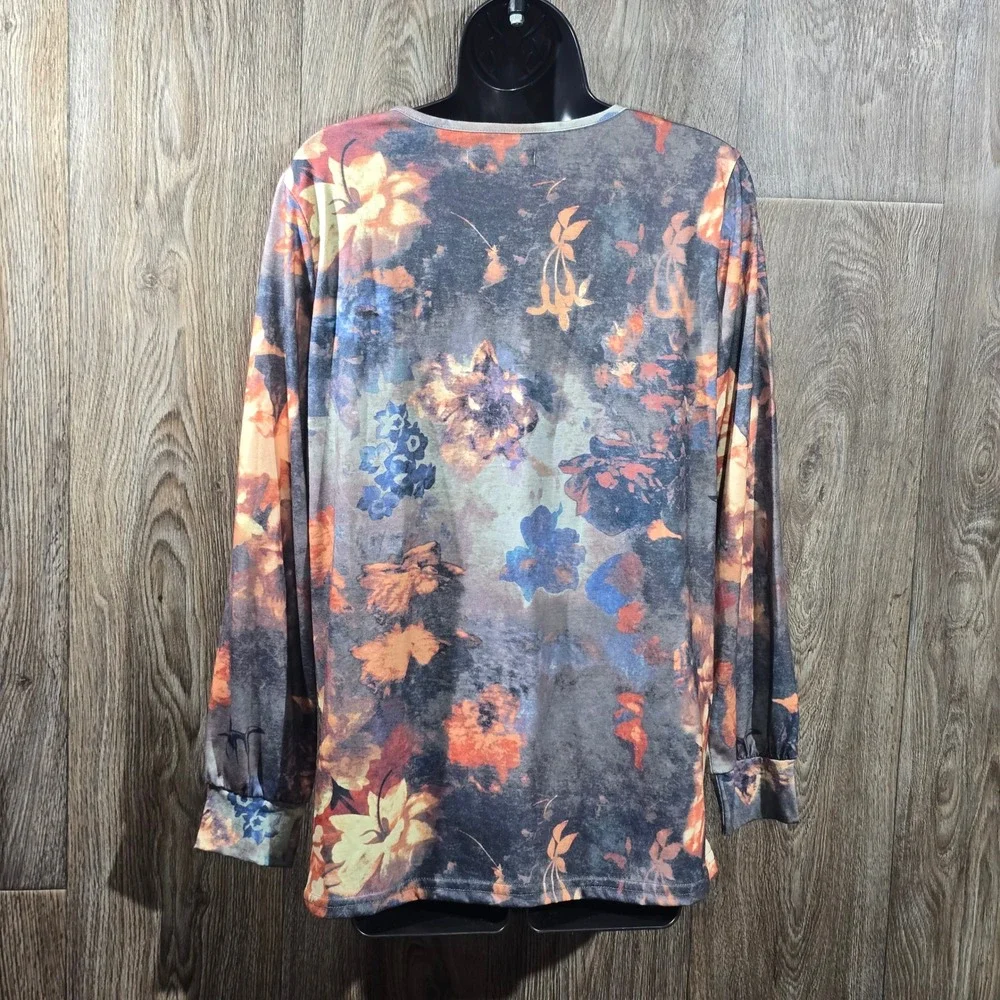 MISSLOOK Fall Floral Print Long Sleeve Top‎ Womens Multicolor Casual Blouse Sz M
